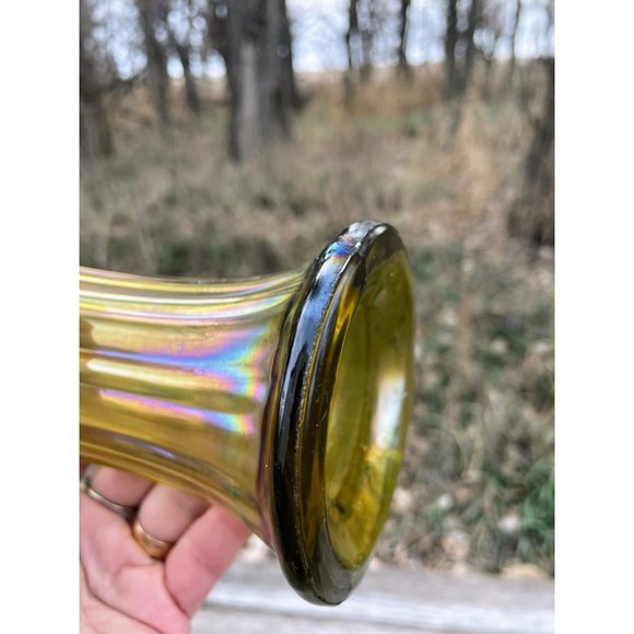 Vintage Green Carnival Glass Stretch Swung Vase 8.5" - Picture 5 of 15